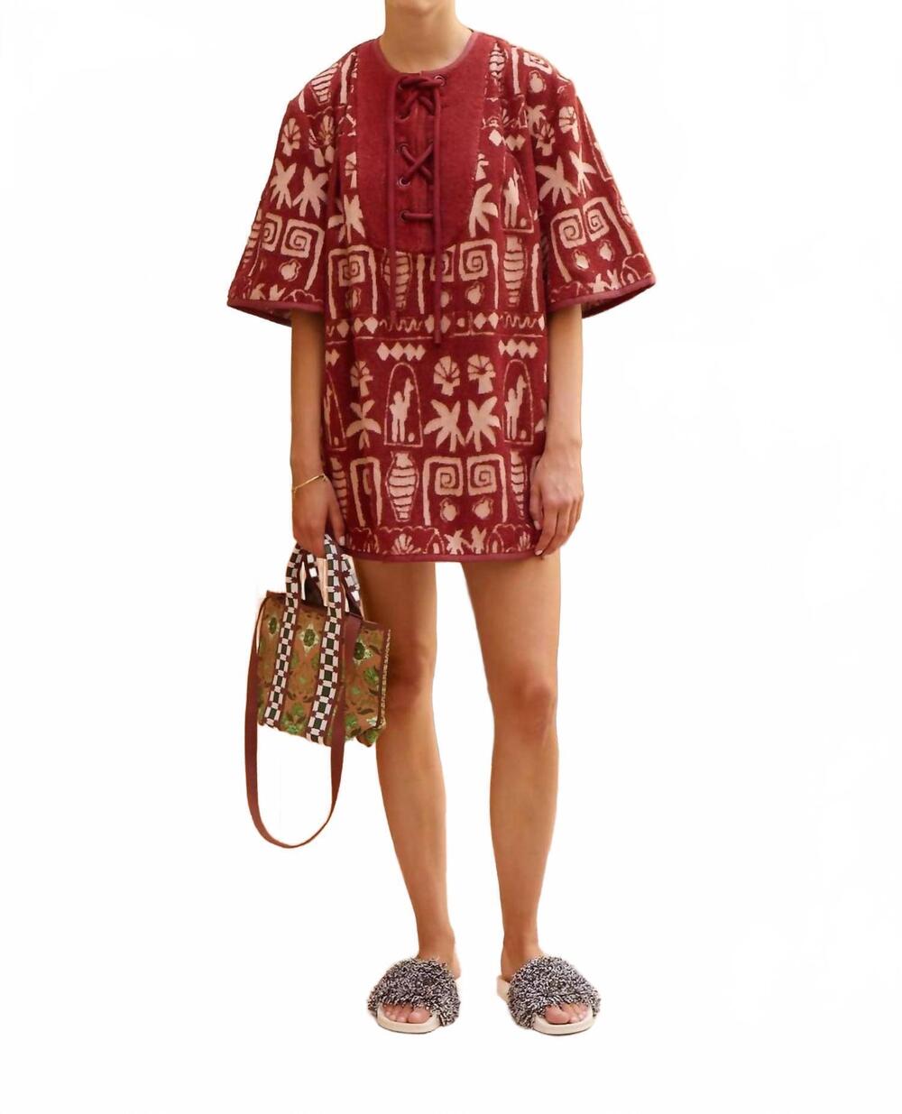 NEW ALEMAIS maya mini coverup mini dress in rust